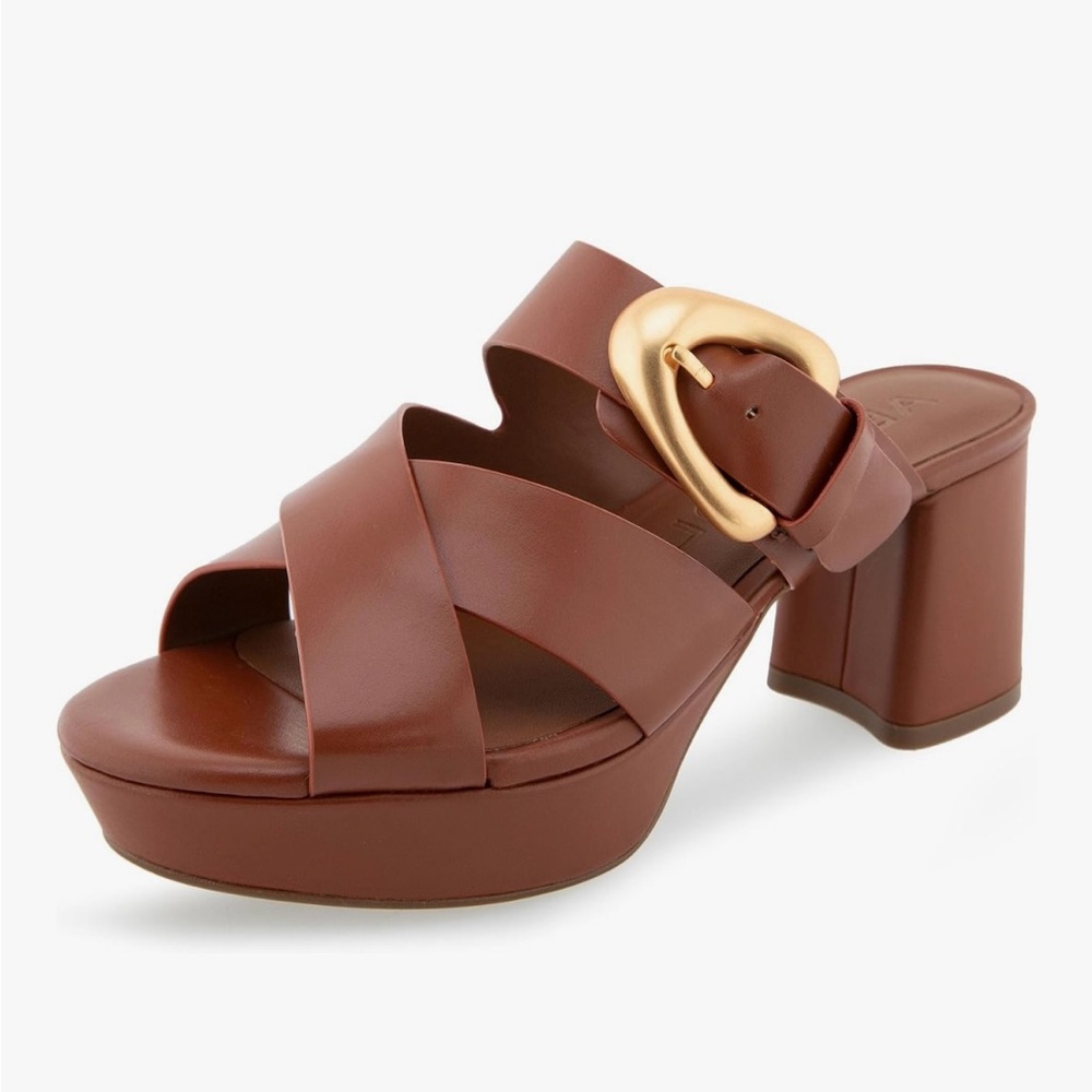AEROSOLES Brown and Gold Mules with Platform Heel